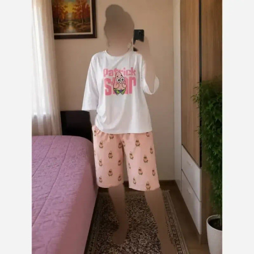 ست تیشرت باکسی و شورتک نخ پنبه درجه یک فری سایز رنگی