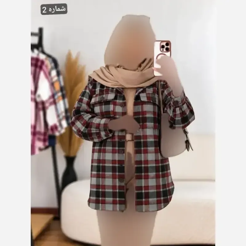 مانتو چهارخونه پشمی پاییزه فری سایز نسیم