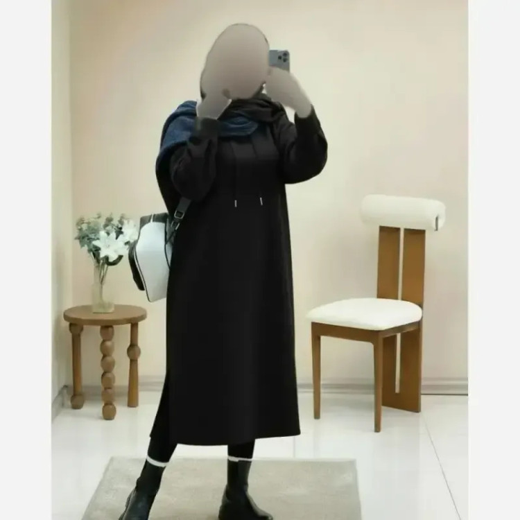 هودی دورس تو کرکی ضخیم مدل لندو کلاهدار رنگ مشکی فری سایز بیرونپوش