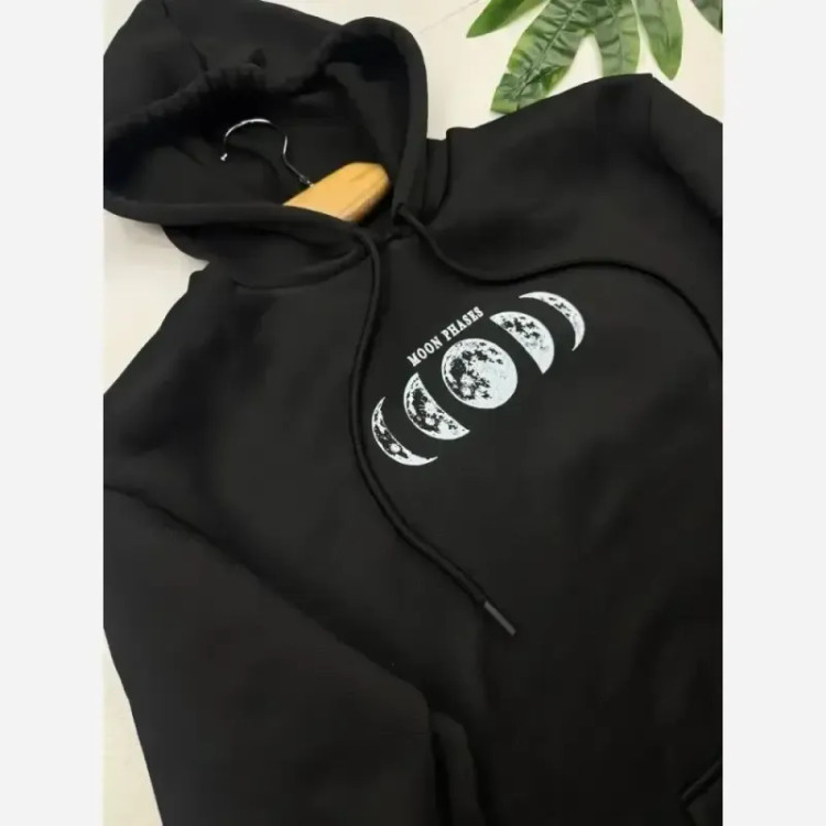 هودی زنانه دورس تو کرکی مدل moon phases رنگ مشکی سایز فری سایز 38 تا 46