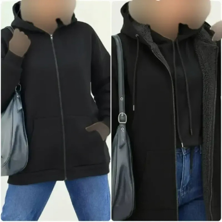سویشرت جلوزیپ ساده دورس توکرکی مشکی فری سایز
