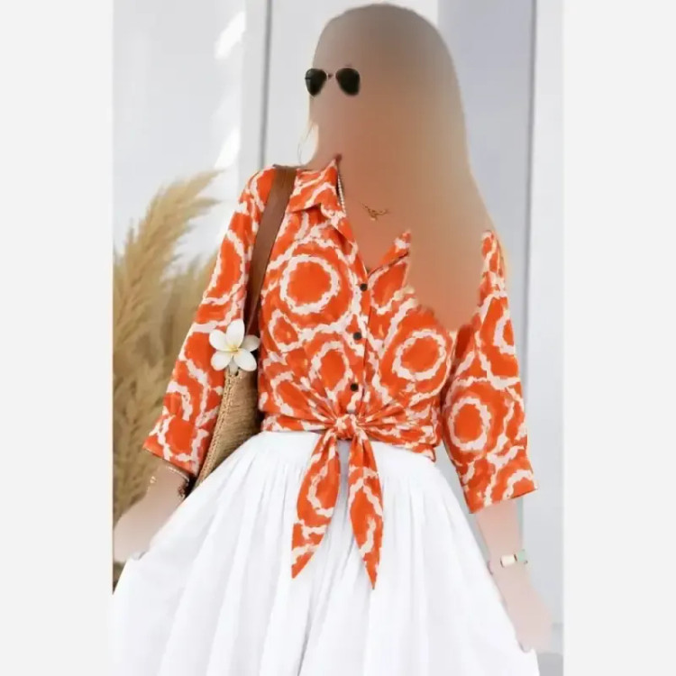 شومیز زنانه گره ای جنس الیزه درجه یک فری سایز مناسب سایز 38 تا 50