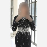 پیراهن مجلسی زنانه کرپ دالقیچ بلند پشت چاکدار مشکی سبز