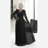 پیراهن مجلسی زنانه دانتل سنگدوزی شده مدل سارا رنگ مشکی و سبز سایز 1 تا 5