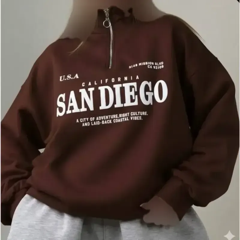 دورس نیم زیپ زنانه طرح SAN DIEGO تو کرکی اسپان سه نخ فری سایز