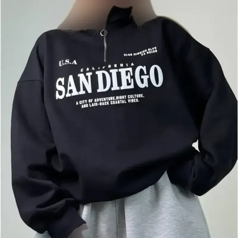 دورس نیم زیپ زنانه طرح SAN DIEGO تو کرکی اسپان سه نخ فری سایز