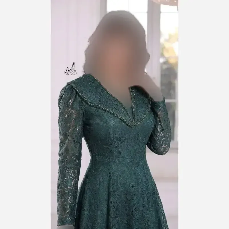 لباس مجلسی زنانه مدل سایه سنگدوزی شده جنس دانتل درجه یک کاپدار و استردار رنگ مشکی و سبز سایز بزرگ