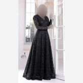 لباس مجلسی زنانه مدل سایه سنگدوزی شده جنس دانتل درجه یک کاپدار و استردار رنگ مشکی و سبز سایز بزرگ