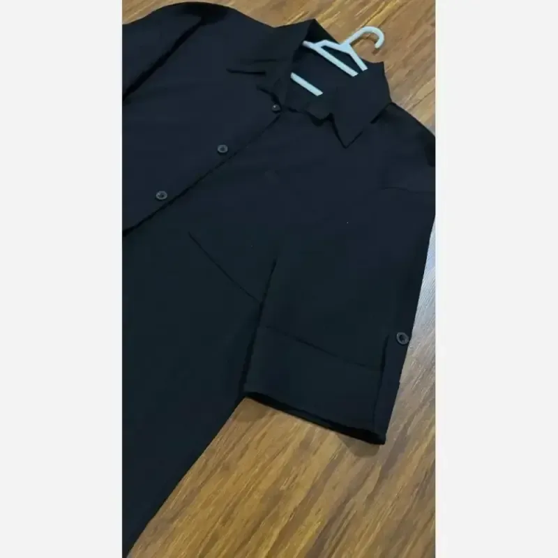 شومیز باکسی آستین پاکتی مشکی جنس آیوا فری سایز 38 تا 48