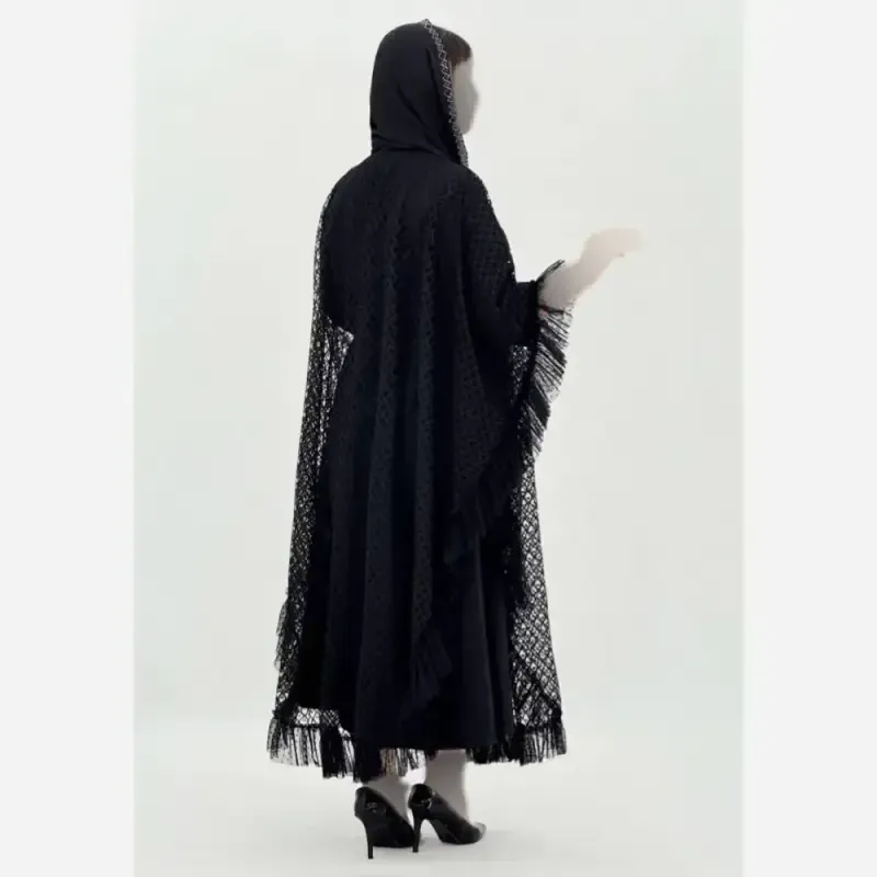 سارافون و رویه مجلسی مشکی جنس بوگاتی و دانتل سایز فری 38 تا 46