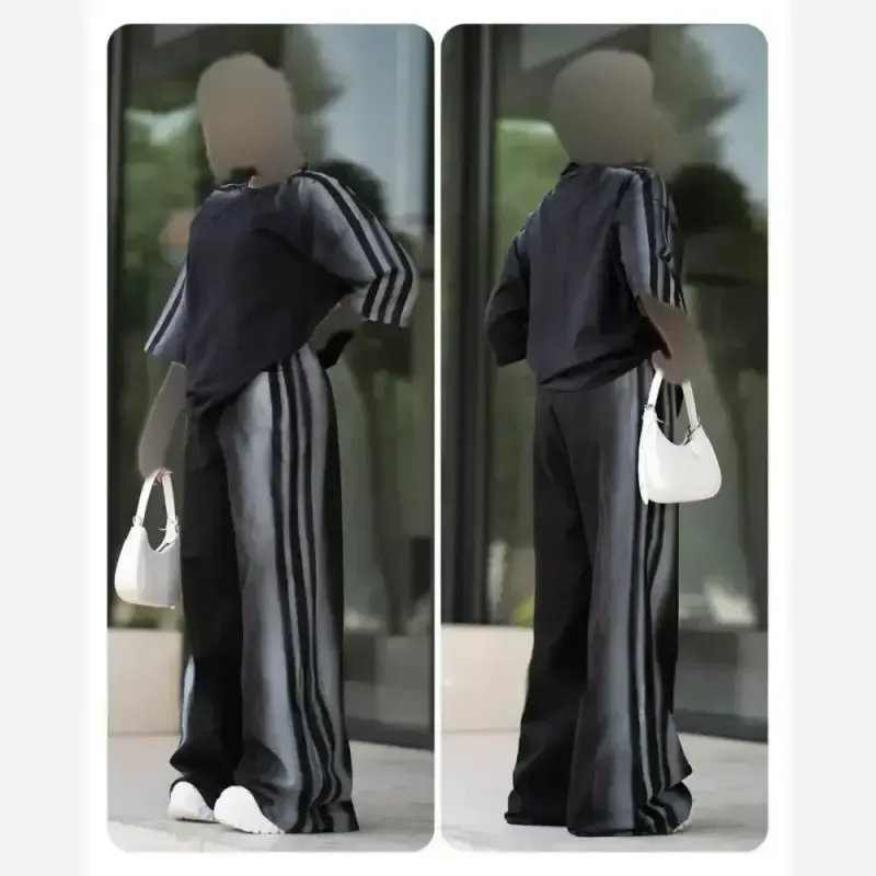 ست تیشرت و شلوار زنانه جنس پنبه گلکسی رنگ مشکی سایز فری 38 تا 46