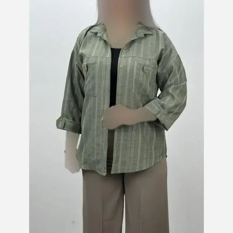 شومیز مانتویی کوک دوزی زنانه جنس صوفیا فری سایز رنگ کرم خاکی