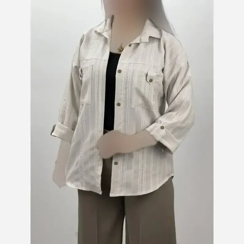 شومیز مانتویی کوک دوزی زنانه جنس صوفیا فری سایز رنگ کرم خاکی