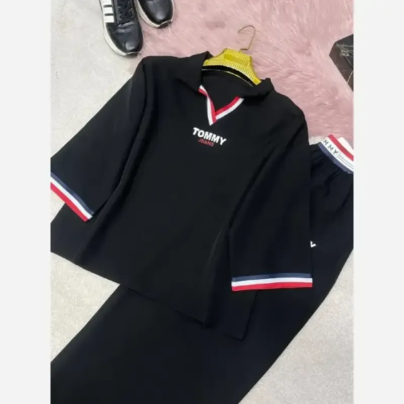 ست مازراتی زنانه طرح Tommy رنگ مشکی فری سایز
