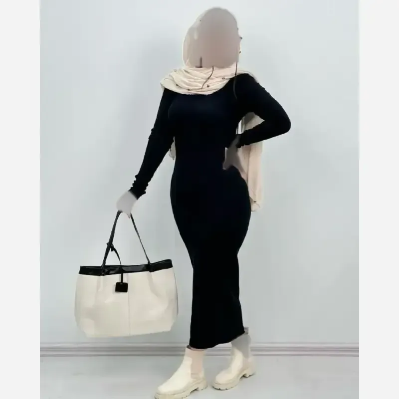 زیر مانتویی ماکسی یقه اسکی جنس فانریپ کش رنگ مشکی