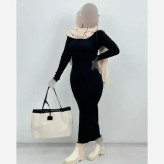 زیر مانتویی ماکسی یقه اسکی جنس فانریپ کش رنگ مشکی