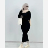 زیر مانتویی ماکسی یقه اسکی جنس فانریپ کش رنگ مشکی
