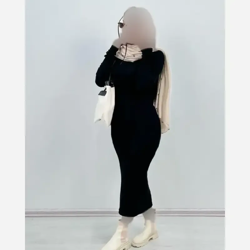 زیر مانتویی ماکسی یقه اسکی جنس فانریپ کش رنگ مشکی