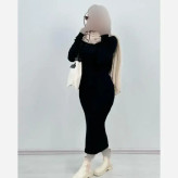 زیر مانتویی ماکسی یقه اسکی جنس فانریپ کش رنگ مشکی