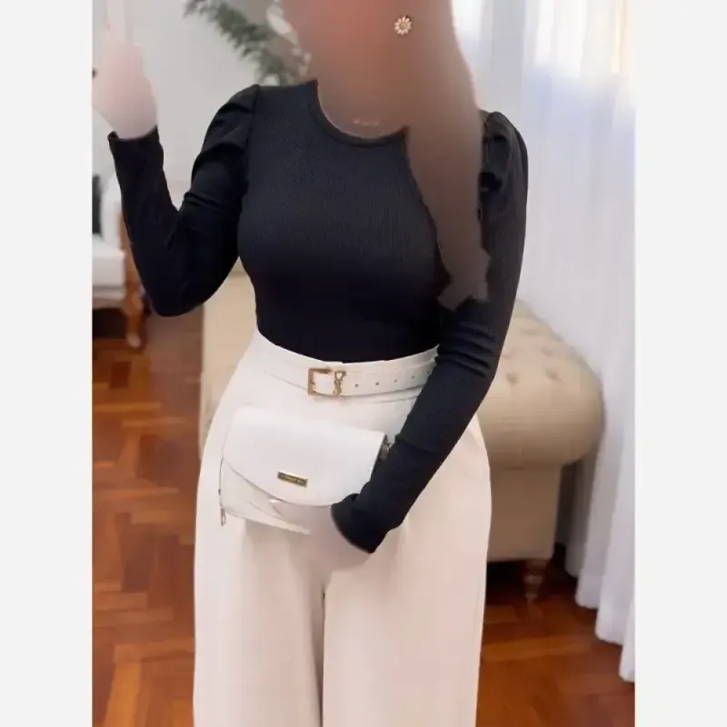 بلوز زنانه فانریپ فینگر دار رنگ مشکی و سفید سایز فری 38 تا 46