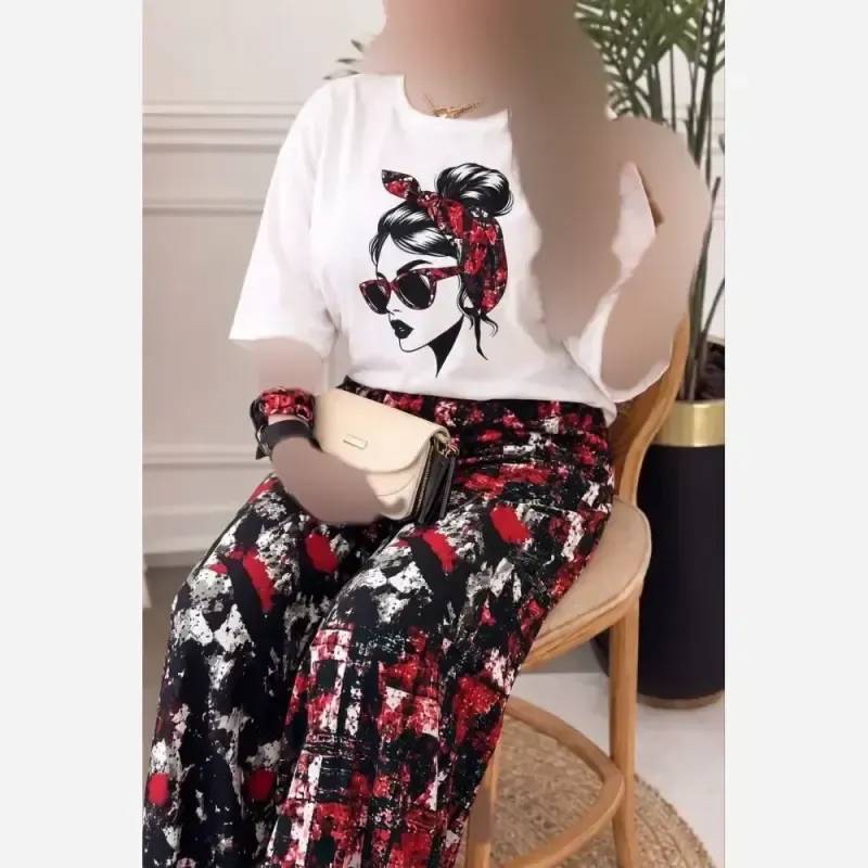 بلوز و شلوار زنانه مدل مرسده تیشرت پنبه شلوار الیزه سایز فری