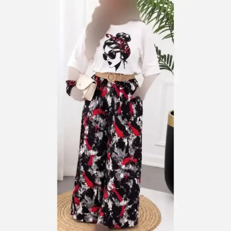 بلوز و شلوار زنانه مدل مرسده تیشرت پنبه شلوار الیزه سایز فری