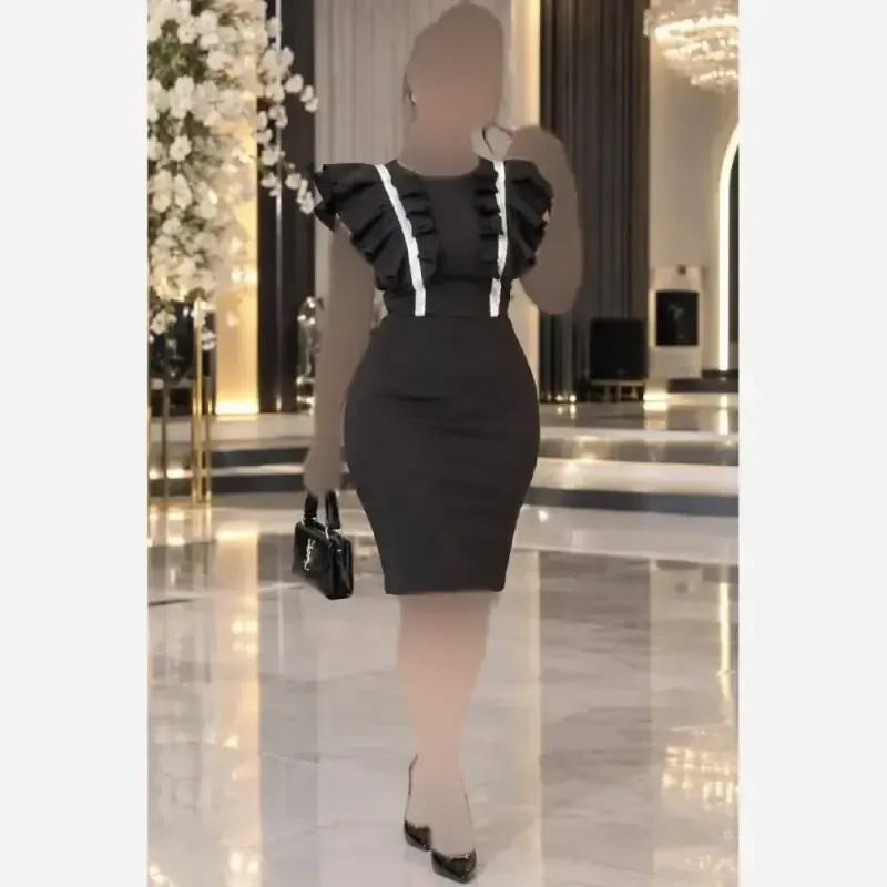پیراهن مجلسی زنانه جنس غواصی رافل دار قد 103