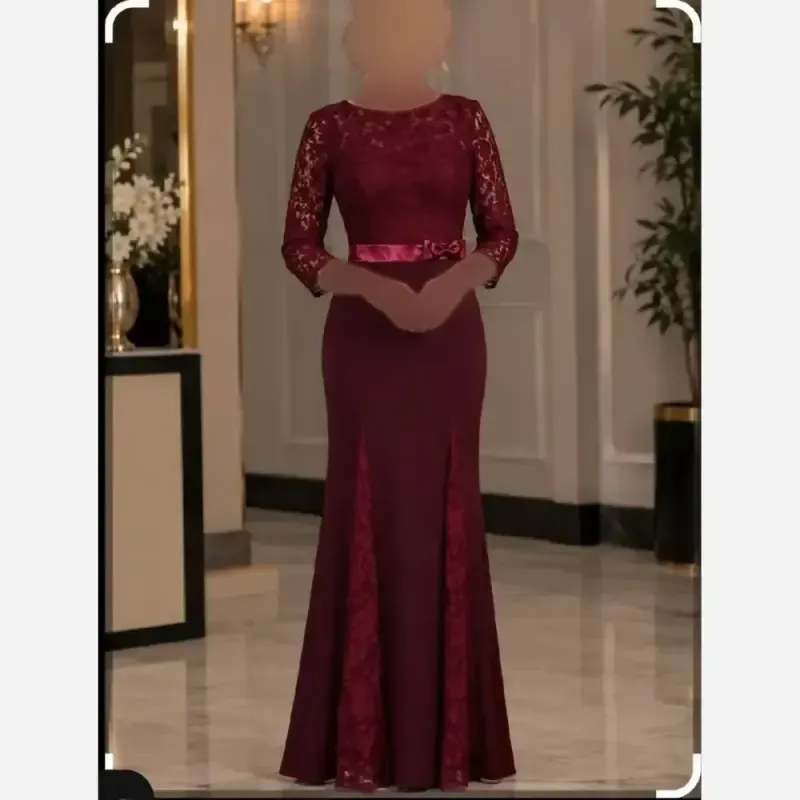 ماکسی مجلسی کرپ کش و دانتل آستین سه ربع کاپ دار