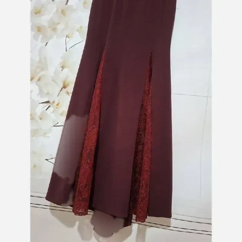 ماکسی مجلسی کرپ کش و دانتل آستین سه ربع کاپ دار