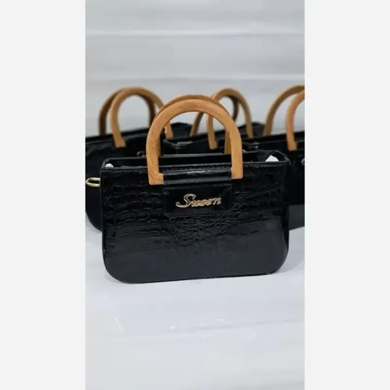 کیف دسته چوبی گیشا چرم ورنی بند دوشی بلند زنانه