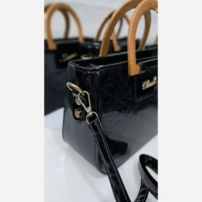 کیف دسته چوبی گیشا چرم ورنی بند دوشی بلند زنانه