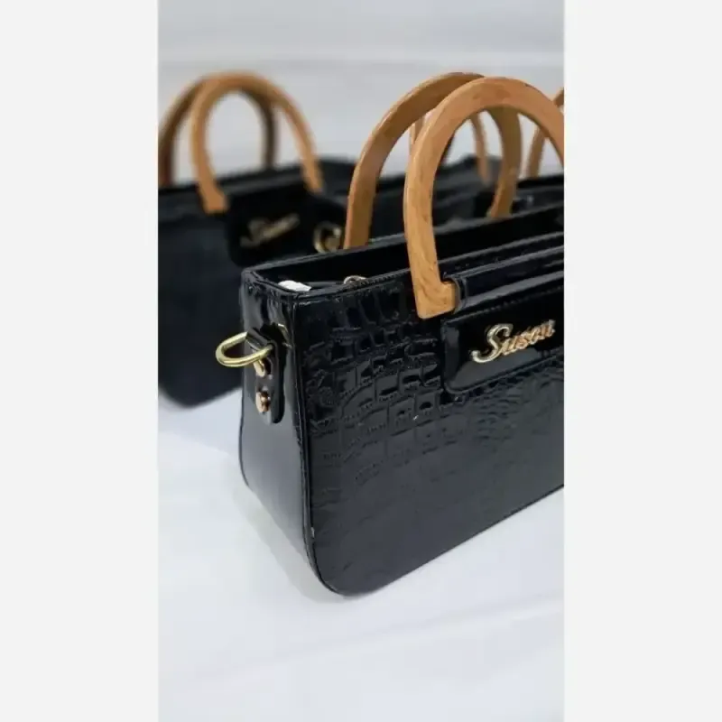 کیف دسته چوبی گیشا چرم ورنی بند دوشی بلند زنانه