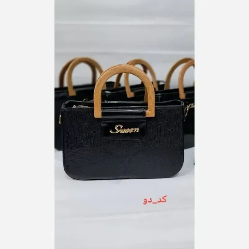 کیف دسته چوبی گیشا چرم ورنی بند دوشی بلند زنانه