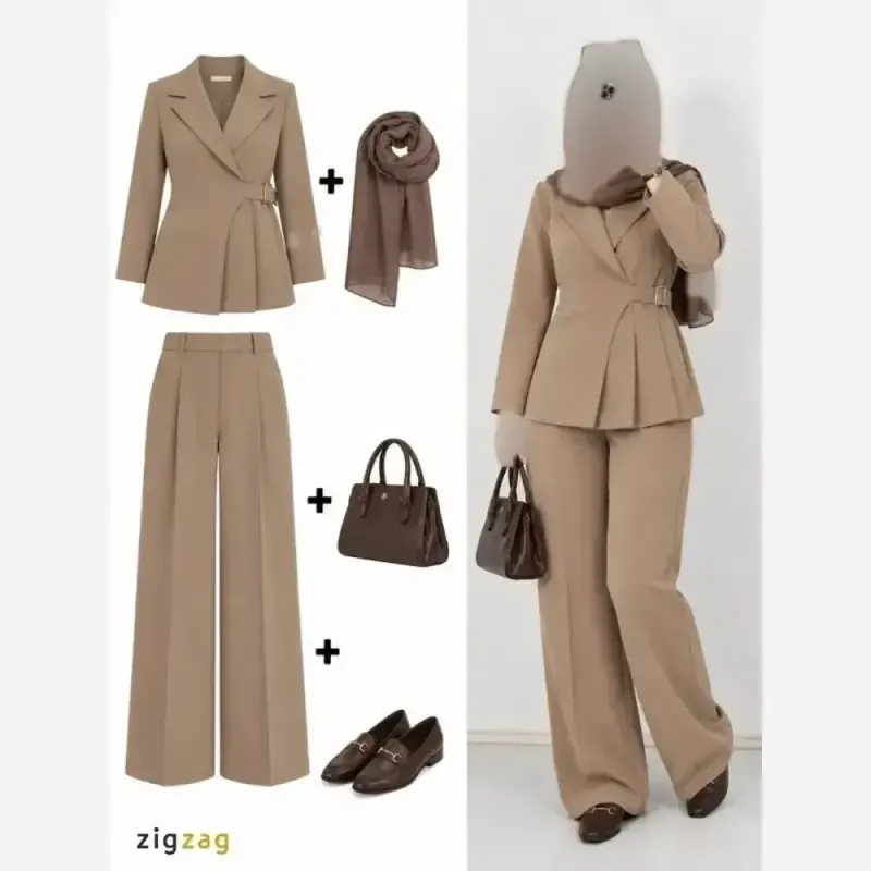 کت شلوار سگک دار پینترستی کرپ مازراتی زنانه