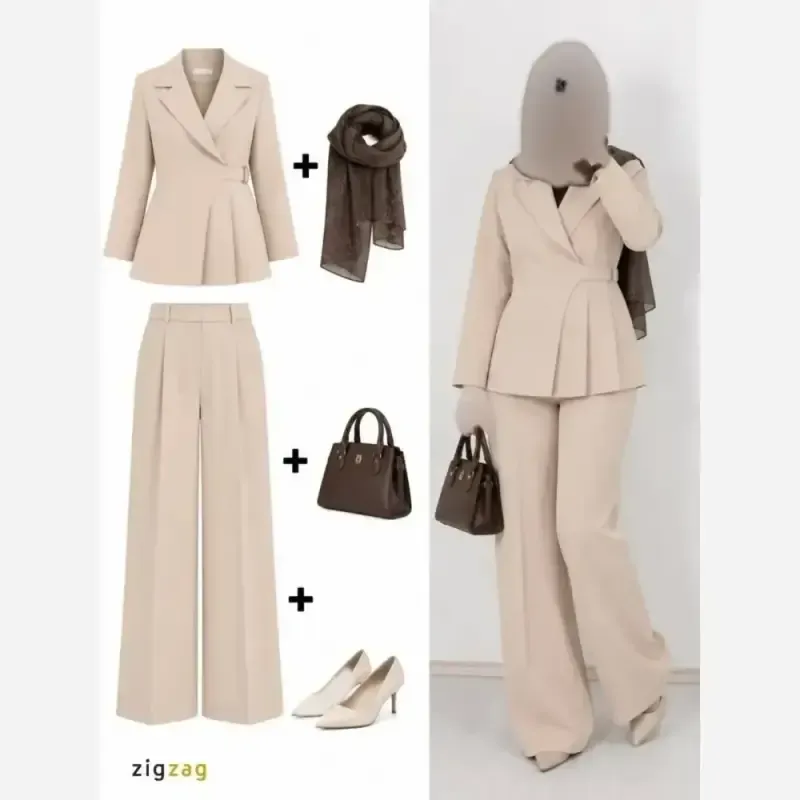 کت شلوار سگک دار پینترستی کرپ مازراتی زنانه