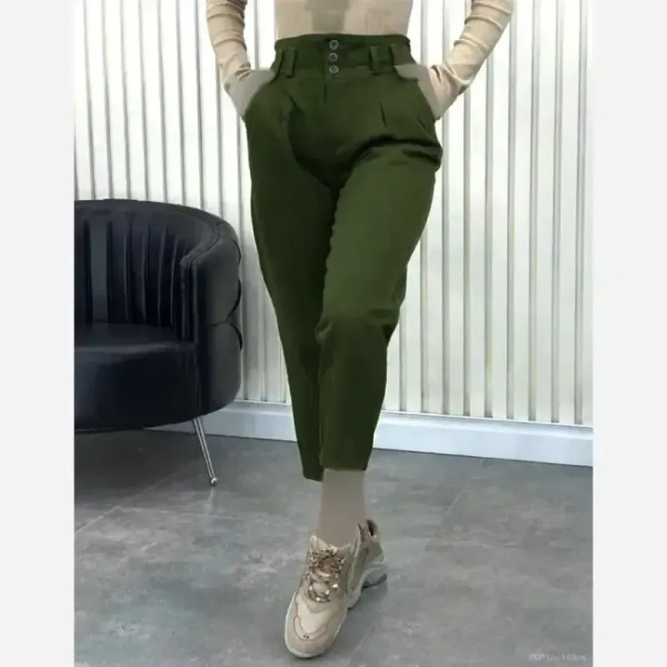 شلوار مام خمره ای کتان زنانه مشکی و ارتشی