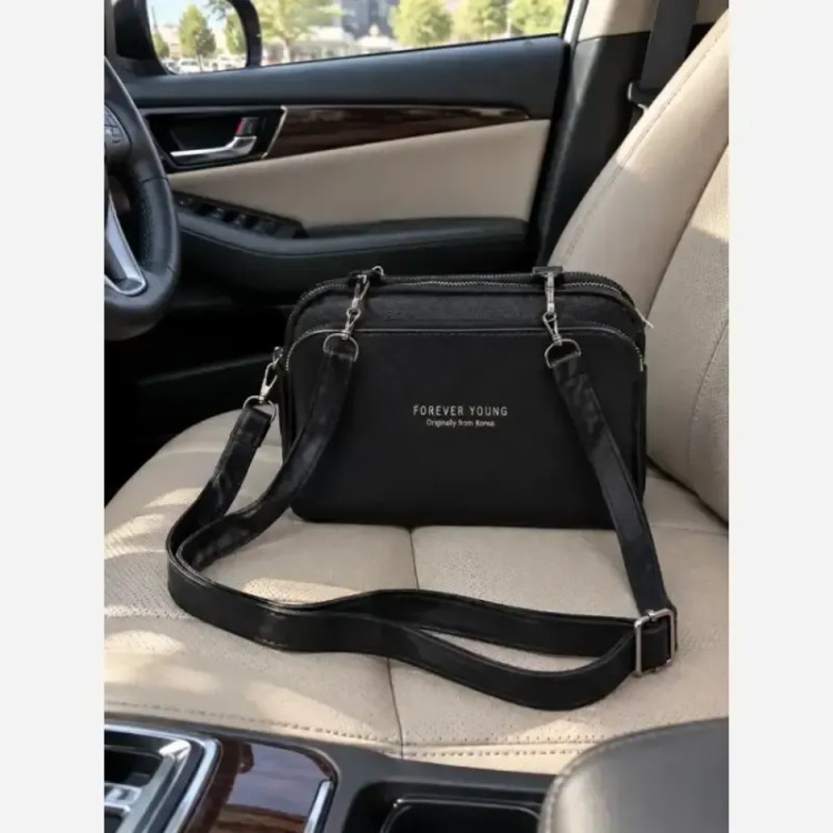 کیف دوشی چرم زنانه مشکی سایز 18 در 13 مدل آنا