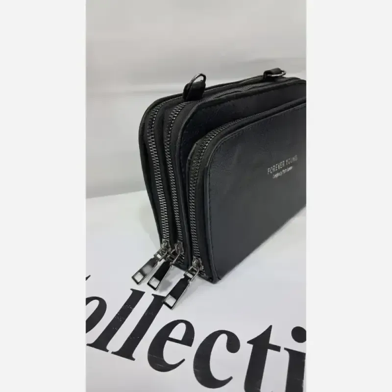 کیف دوشی چرم زنانه مشکی سایز 18 در 13 مدل آنا