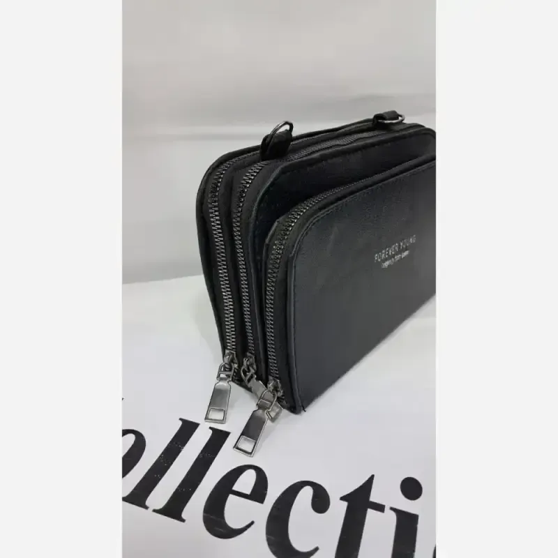 کیف دوشی چرم زنانه مشکی سایز 18 در 13 مدل آنا