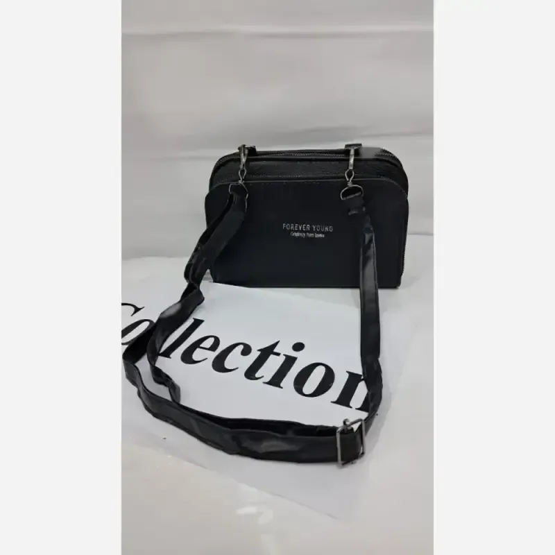 کیف دوشی چرم زنانه مشکی سایز 18 در 13 مدل آنا