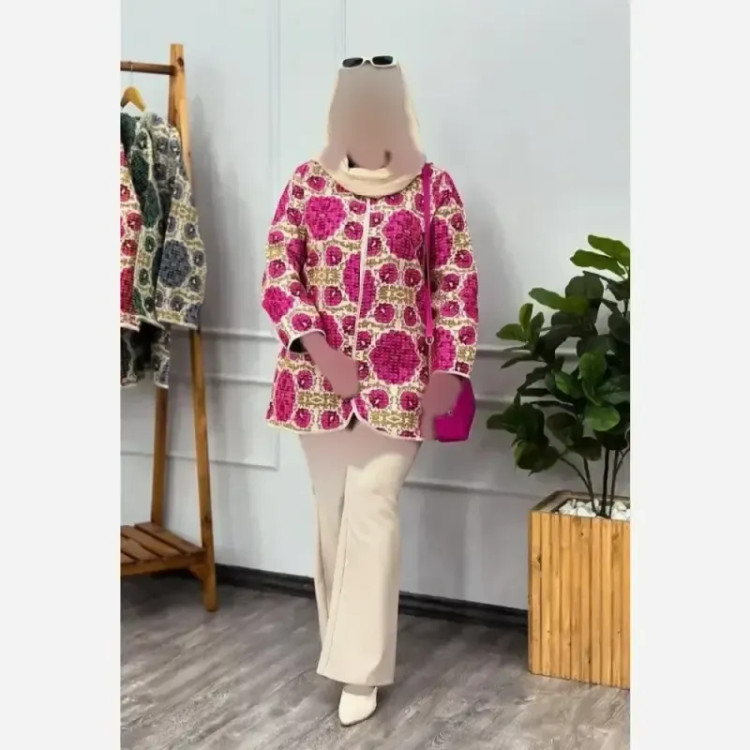 کت زنانه مدل گلپر جنس تافته سایز فری سایز 38 تا 46 رنگ نسکافه ای آبی سرخابی