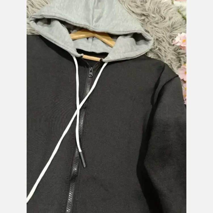 سویشرت دورس کلاهدار مشکی زنانه داخل کرکی فری سایز