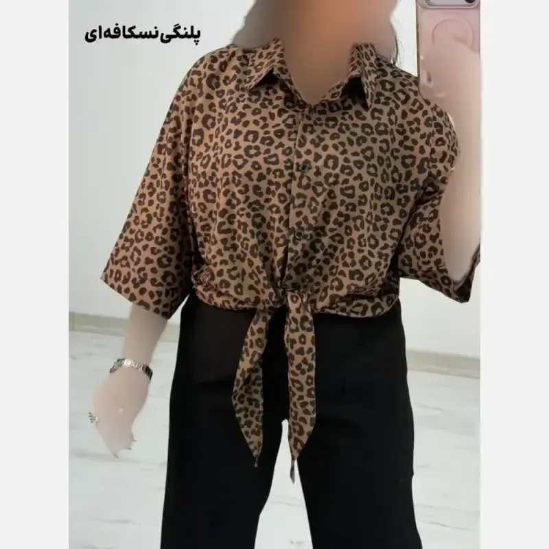 شومیز گره ای آیسو جنس کرپ الیزه چاپی فری سایز