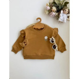 بلوز تک دورس دخترانه طرح گل بابونه سرشانه چیندار سایز 6 ماه تا 2 سال