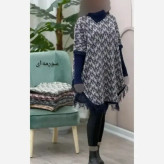 پانچ بافت طرح برگی پالتو آستین کشبافت فری سایز