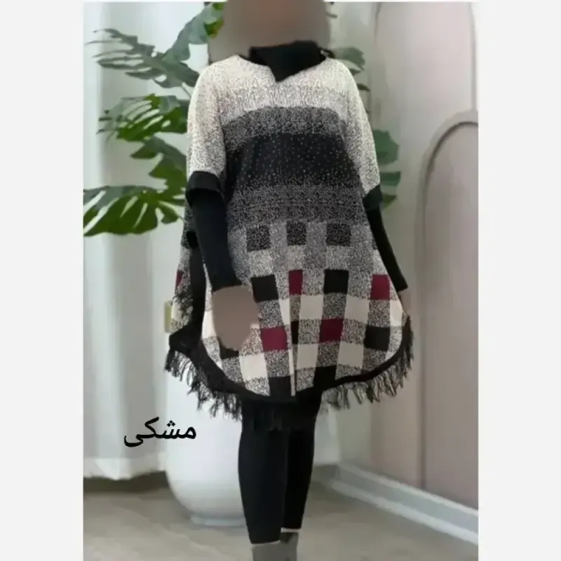 پانچ بافت طرح برفی آستین کشبافت فری سایز