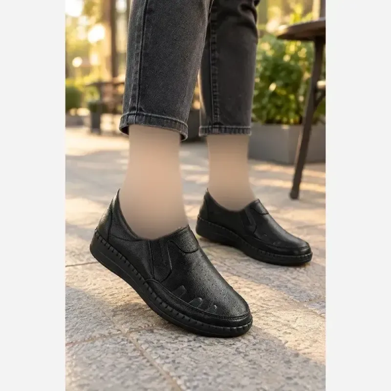 کفش طبی زنانه چرم طبیعی زیره پیو دور دست دوز کفی ماساژور خارپاشنه سایز 37 تا 40