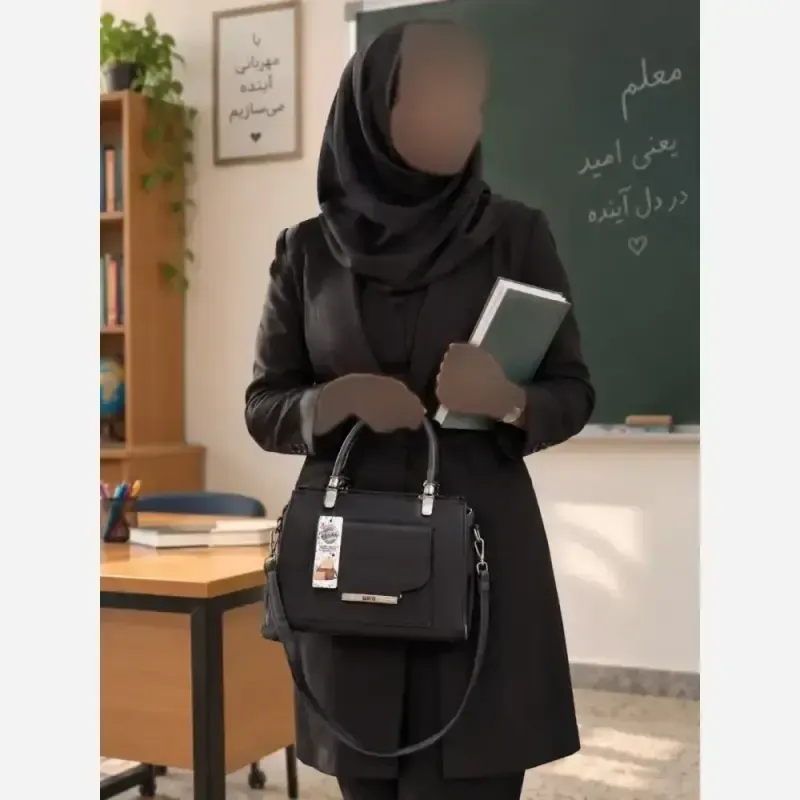 کیف اداری زنانه چرم شرانگ و ورنی مدل ayma مشکی سایز 25 در 20