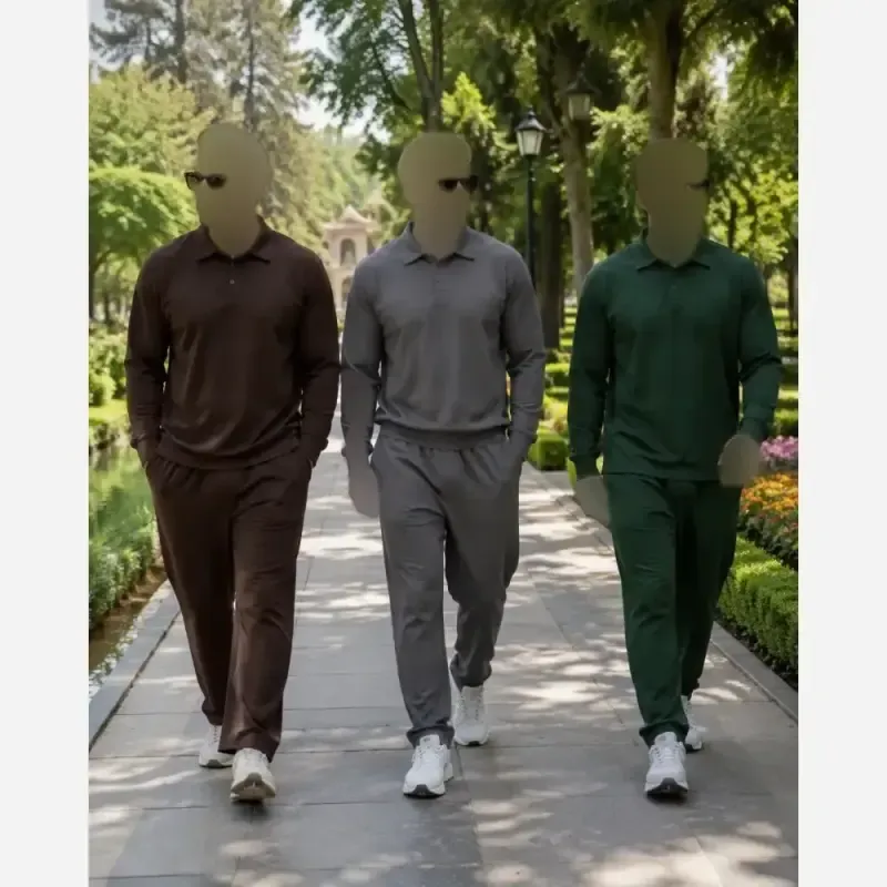 ست مراکشی پاییزه گرم بالا یقه دکمه دار طرح حروف