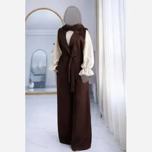 ست سه تیکه زنانه مدل ماهک جنس مازراتی رنگ سورمه ای قهوه ای مشکی سایز 44 و 46
